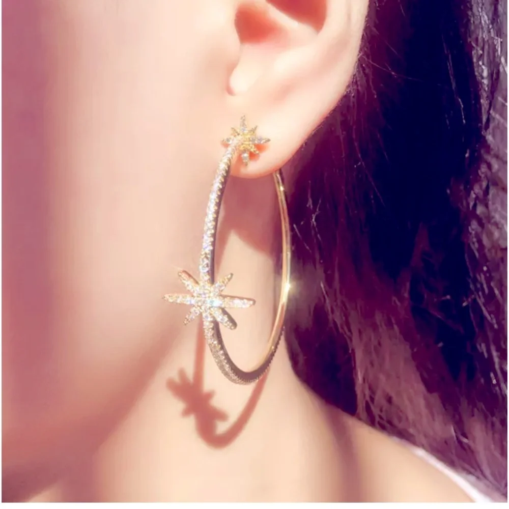 Gorgeous New 18k Yellow Gold Over Sterling Silver White Sapphire Hoops